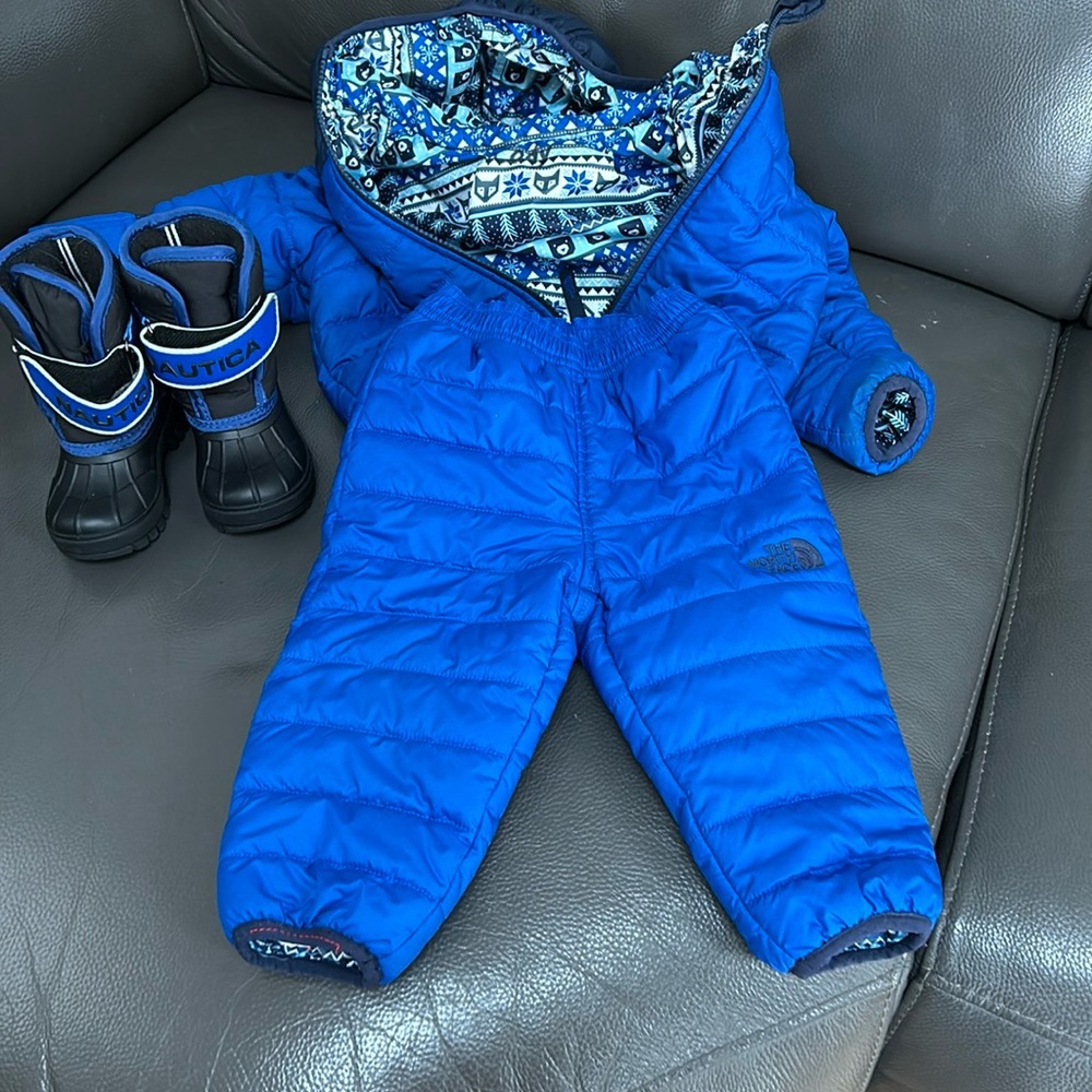 North Face 2 piece snow suit/Nautica boots sz5